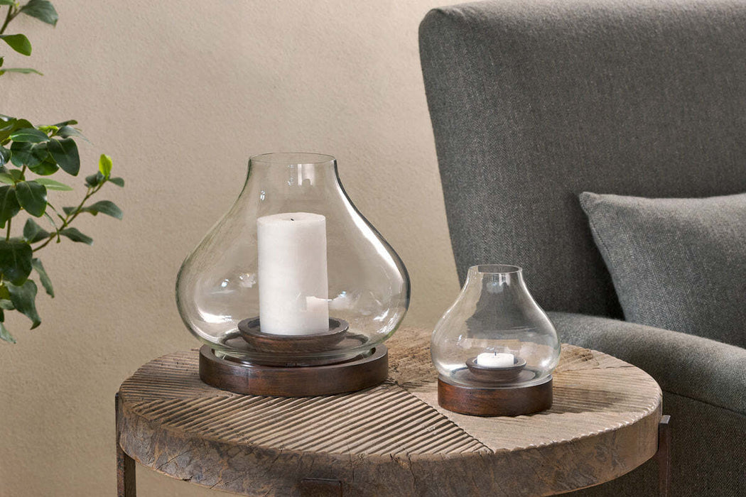 Naryla Mango Wood Lantern Dark Stain Clear
