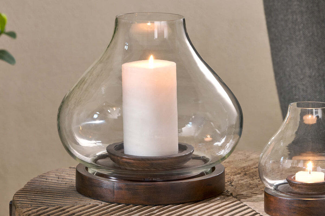 Naryla Mango Wood Lantern Dark Stain Clear