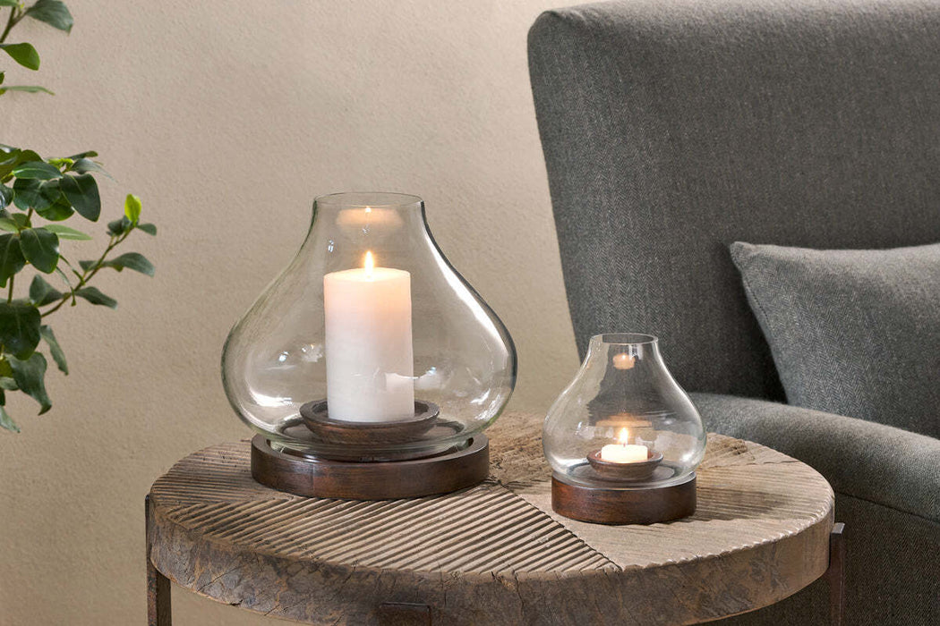 Naryla Mango Wood Lantern Dark Stain Clear