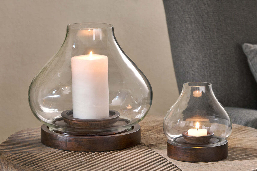 Naryla Mango Wood Lantern Dark Stain Clear