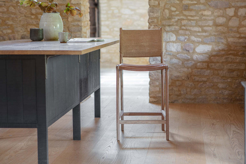 Nayan Leather Jute Counter Chair Tan