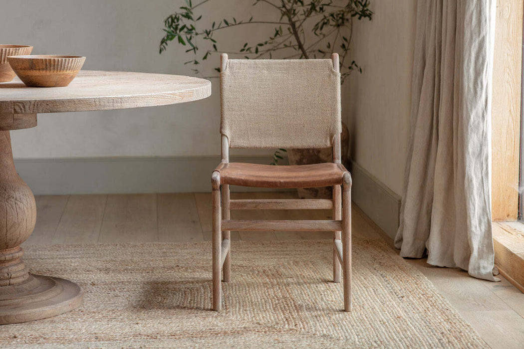 Nayan Leather Jute Dining Chair Tan