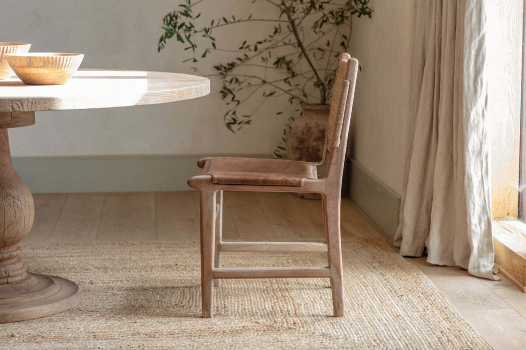 Nayan Leather Jute Dining Chair Tan