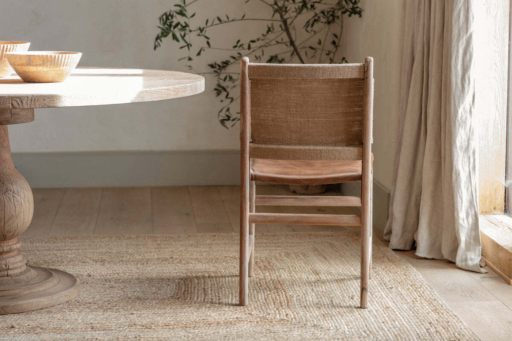 Nayan Leather Jute Dining Chair Tan