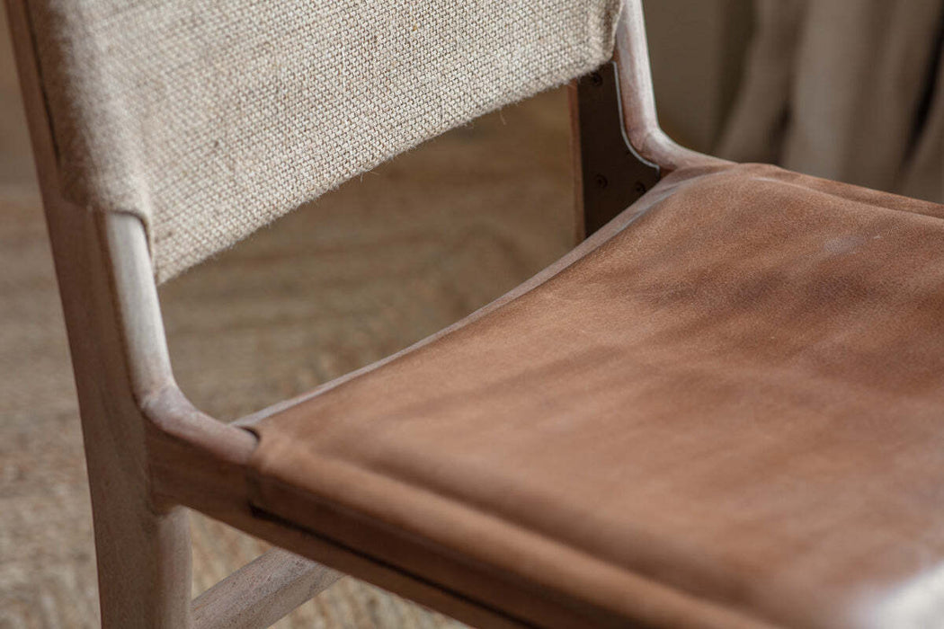 Nayan Leather Jute Dining Chair Tan