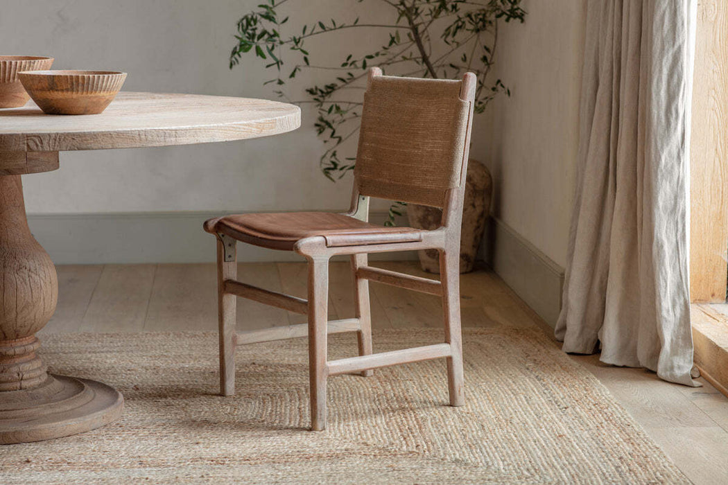 Nayan Leather Jute Dining Chair Tan