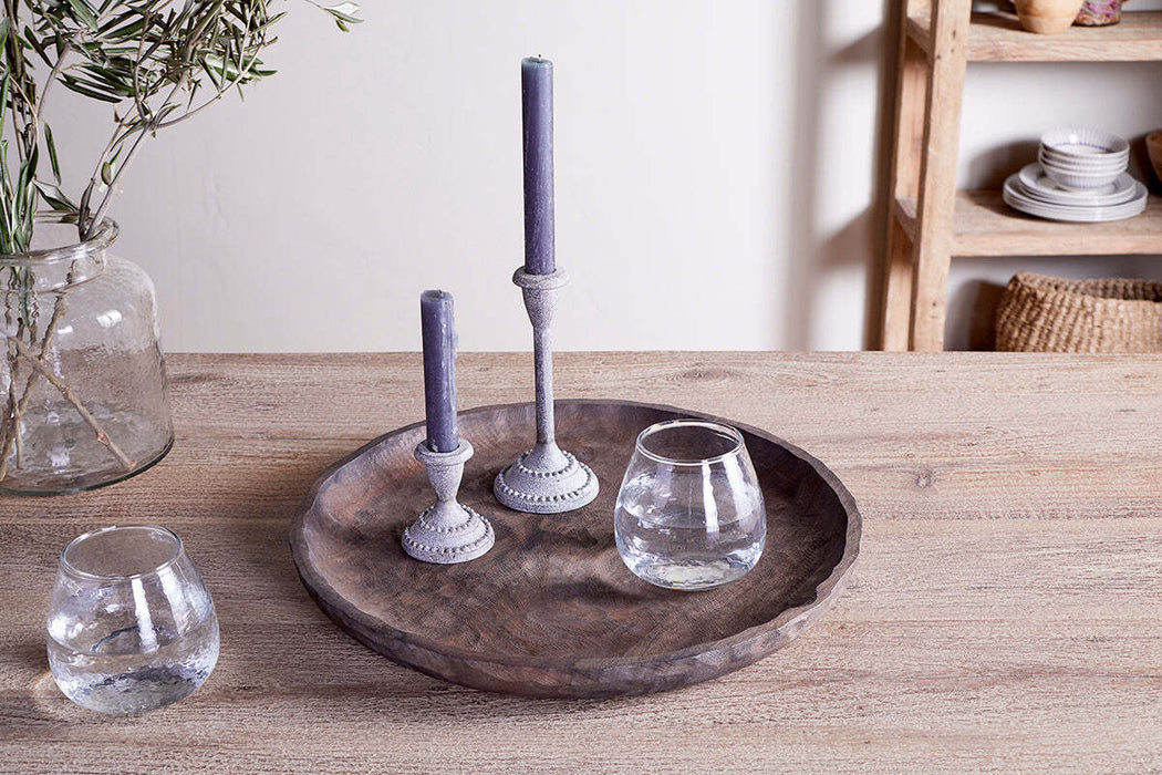 Nyati Mango Wood Etched Round Tray Dark