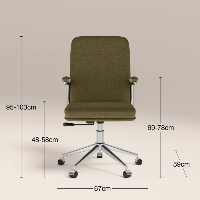 Elara Office Chair Moss Green Sustainable Mohair Velvet & Chrome