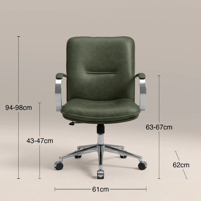 Flynn Office Chair Vintage Green Faux Leather & Chrome
