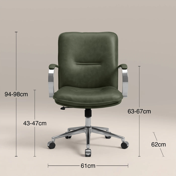 Flynn Office Chair | Vintage Green Faux Leather & Chrome