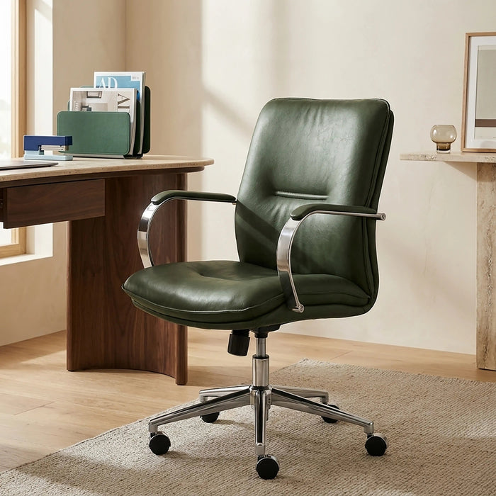 Flynn Office Chair Vintage Green Faux Leather & Chrome