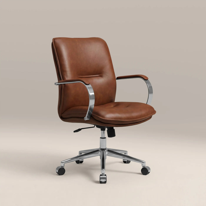Flynn Office Chair Vintage Tan Faux Leather & Chrome