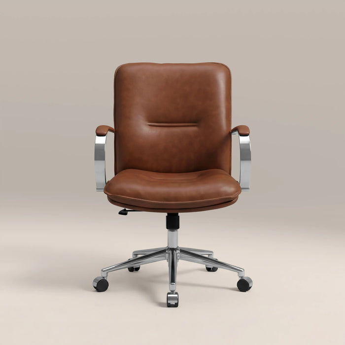 Flynn Office Chair | Vintage Tan Faux Leather & Chrome