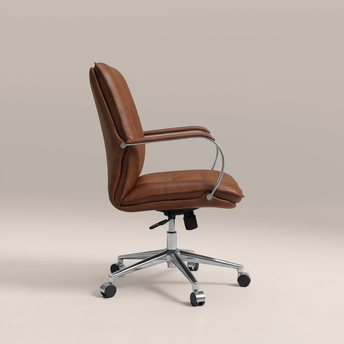Flynn Office Chair | Vintage Tan Faux Leather & Chrome