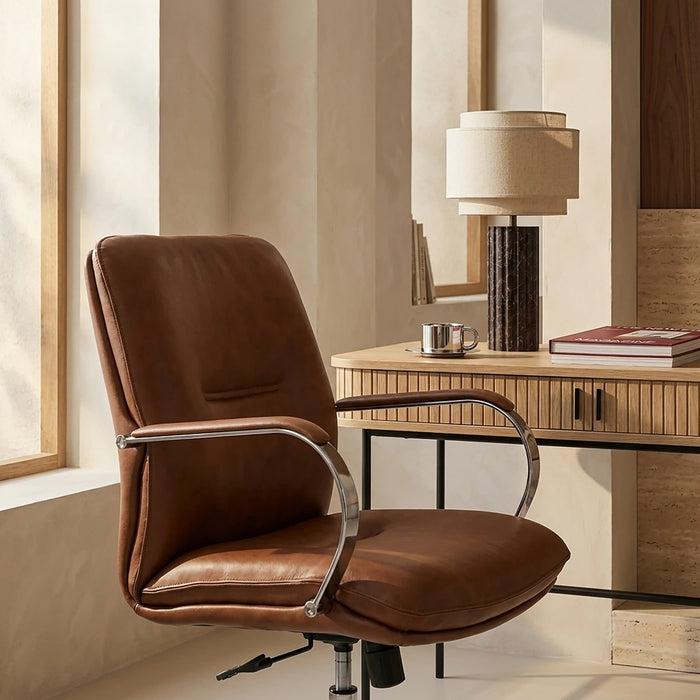 Flynn Office Chair Vintage Tan Faux Leather & Chrome