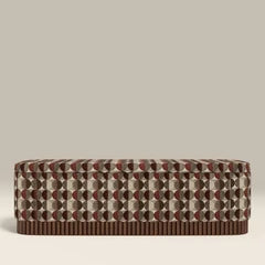 Oberon Storage Ottoman | Multicolour Orbis Patterned Fabric & Walnut