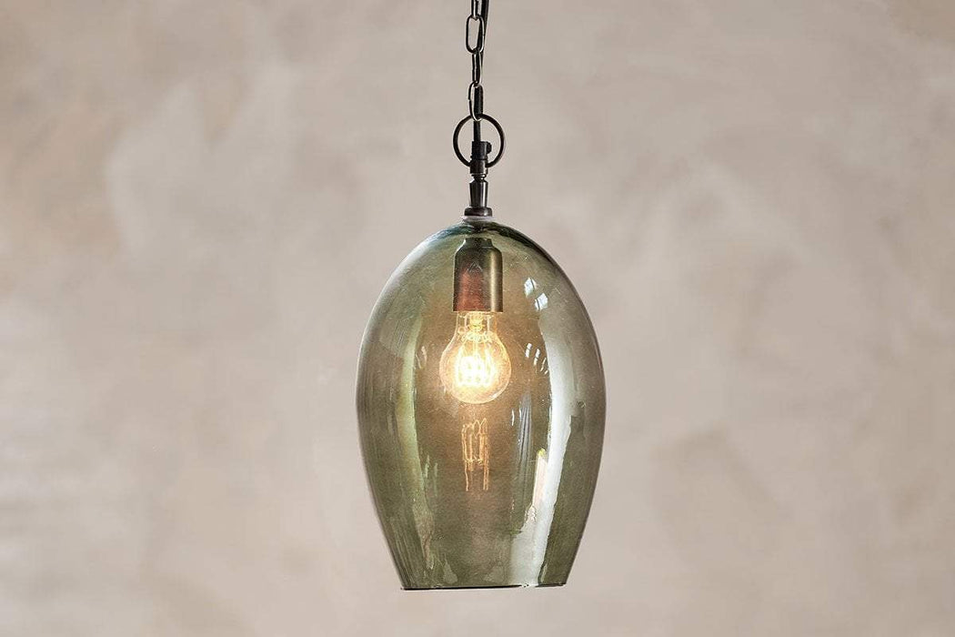 Otoro Recycled Glass Pendant Green Smoke Large Oval