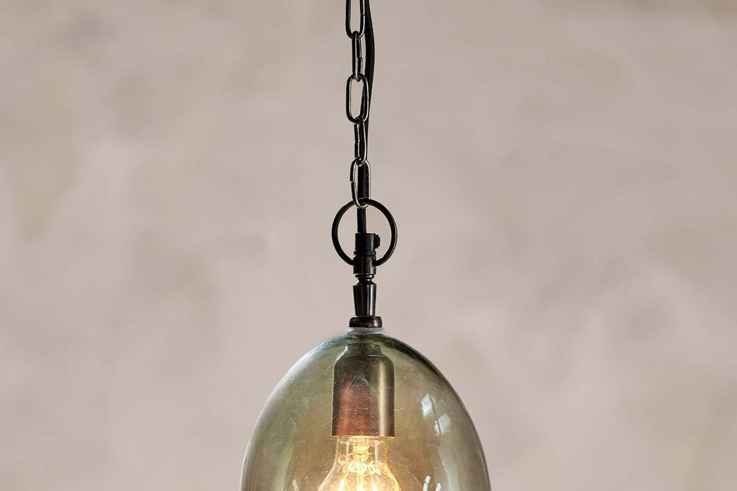 Otoro Recycled Glass Pendant Green Smoke Small Oval