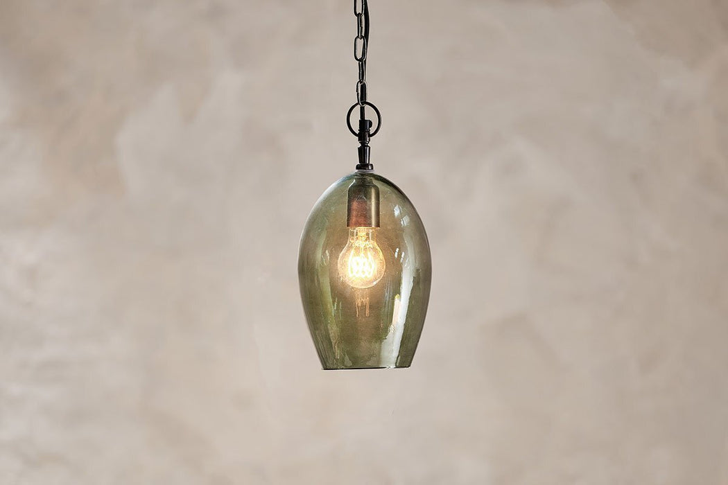Otoro Recycled Glass Pendant Green Smoke Small Oval