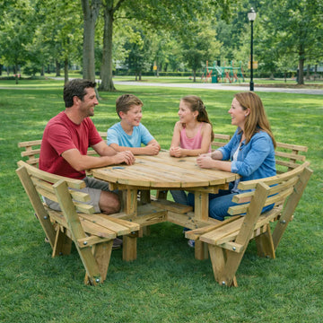 Westwood Round Picnic Table with Backrests Outdoor Seating Set