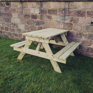 Traditional 139.5cm Wooden Picnic Table Garden Dining Set (Seats 6)