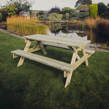 Traditional 179.5cm Wooden Picnic Table Garden Dining Set (Seats 8)
