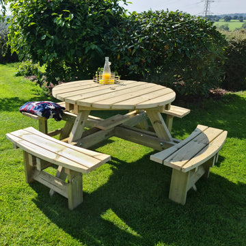 Westwood Round Wooden Picnic Table Heavy Duty Swedish Redwood Outdoor Seating Set