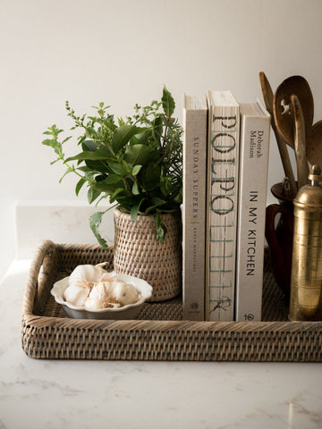 Grey Rattan Tray with Handles