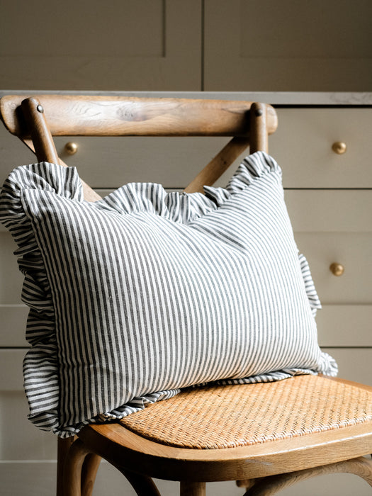 Ruffle Cushion in Black and White Stripe - Lumbar