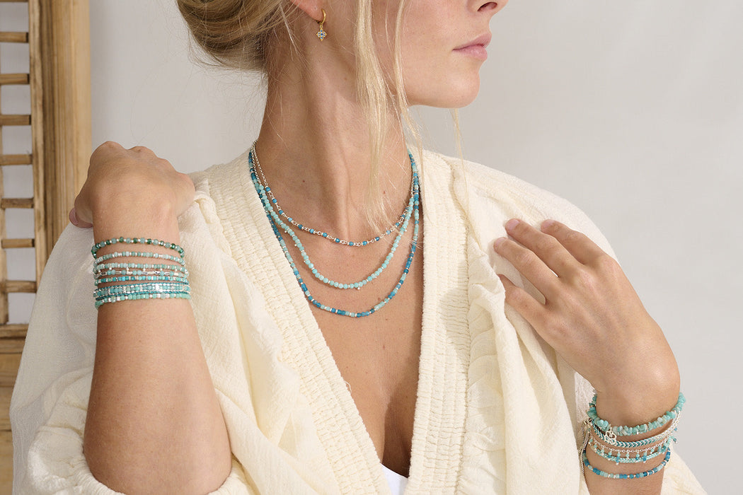 Prunus PVD Aqua & Silver Crystal Stretch Bracelet