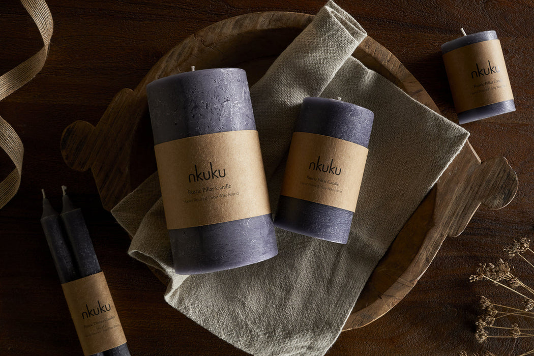 Rustic Soy Blend Mini Pillar Candle Charcoal