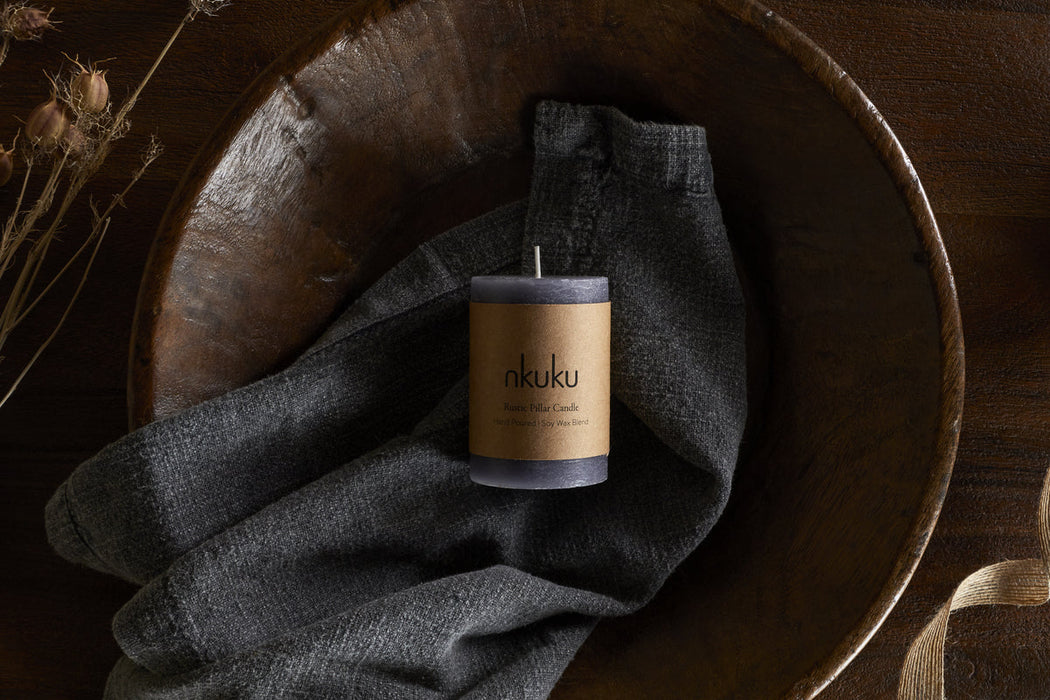 Rustic Soy Blend Mini Pillar Candle Charcoal