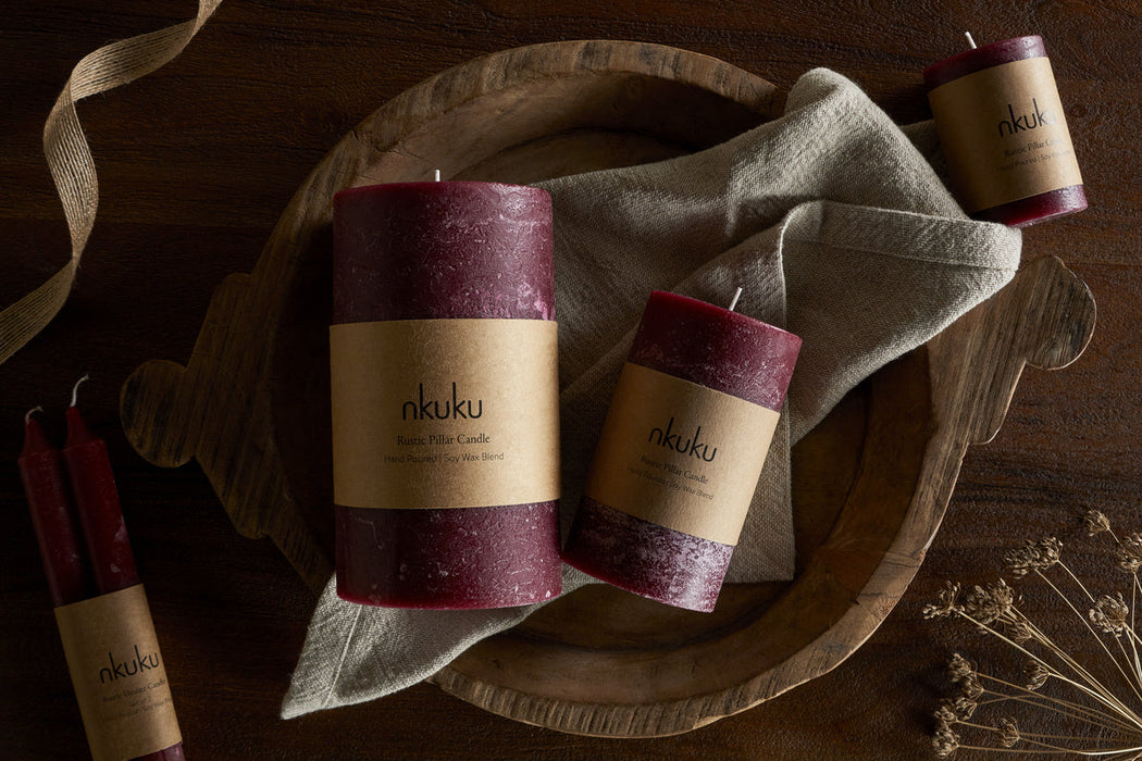 Rustic Soy Blend Pillar Candle Dark Cherry Large