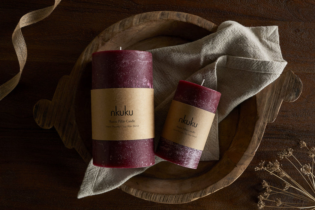 Rustic Soy Blend Pillar Candle Dark Cherry Small