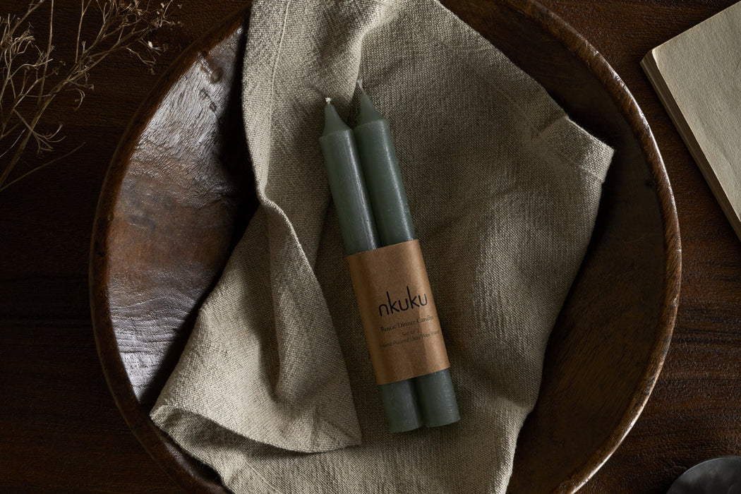 Rustic Soy Blend Dinner Candle Sage Green Set Of 2