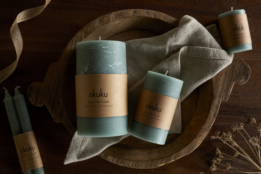 Rustic Soy Blend Pillar Candle Sage Green Small