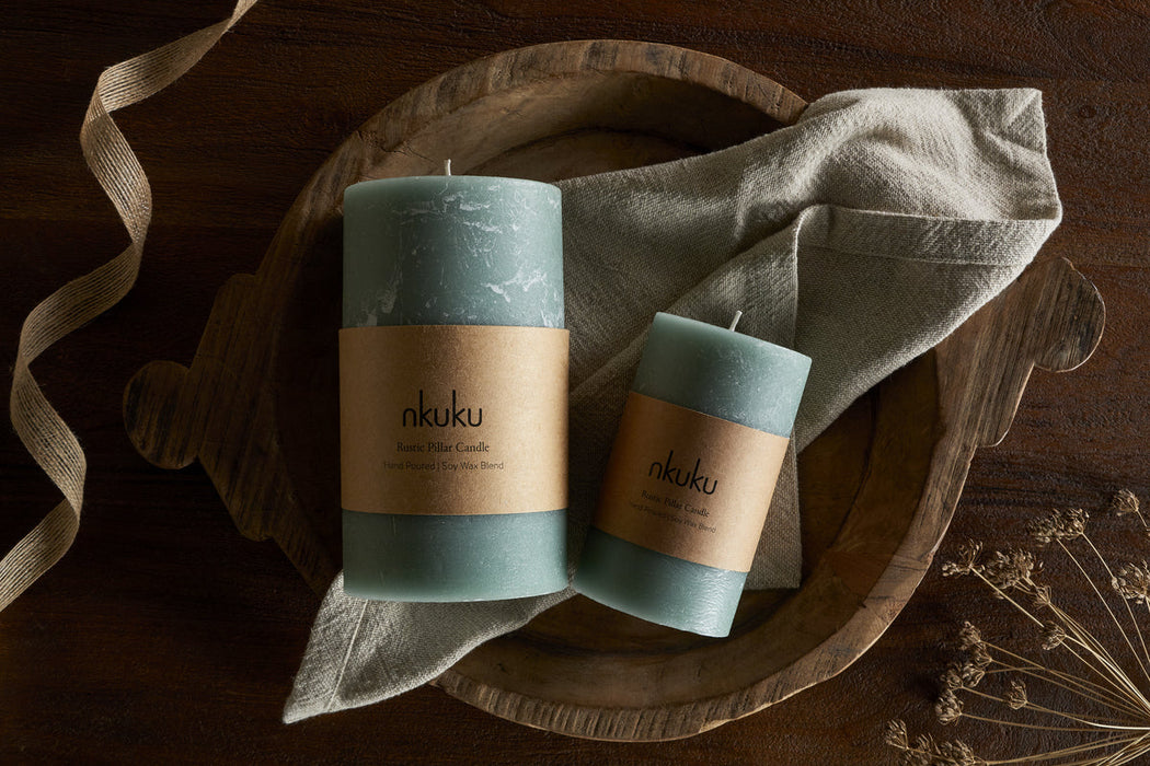 Rustic Soy Blend Pillar Candle Sage Green Large