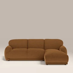 Cloud Right Hand 3 Seater Chaise Sofa | Caramel Brown Sustainable Mohair Velvet