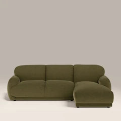 Cloud Right Hand 3 Seater Chaise Sofa | Moss Green Sustainable Mohair Velvet