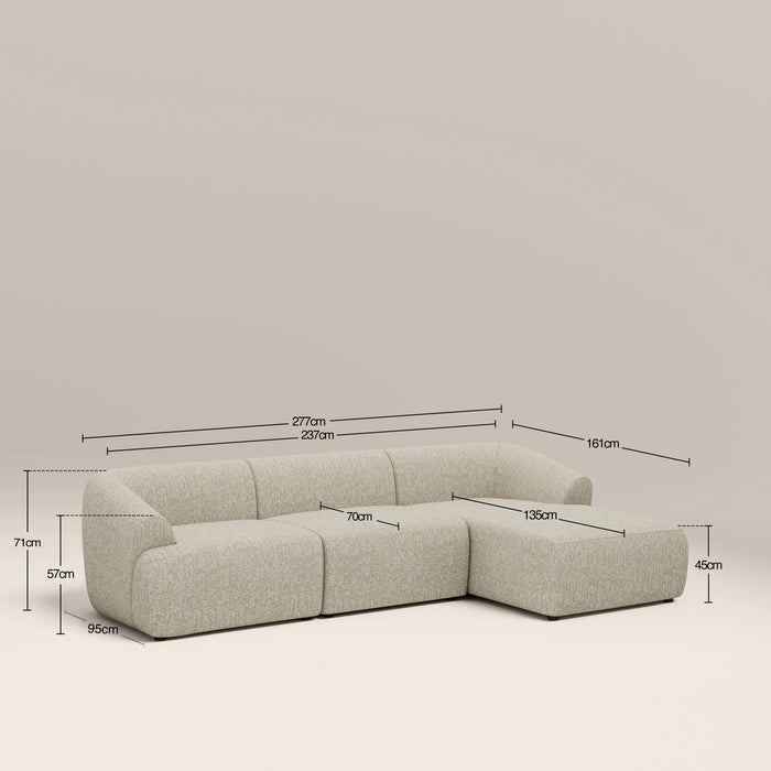 Malmo Right Hand 3 Seater Chaise Sofa Oatmeal Woven Boucle
