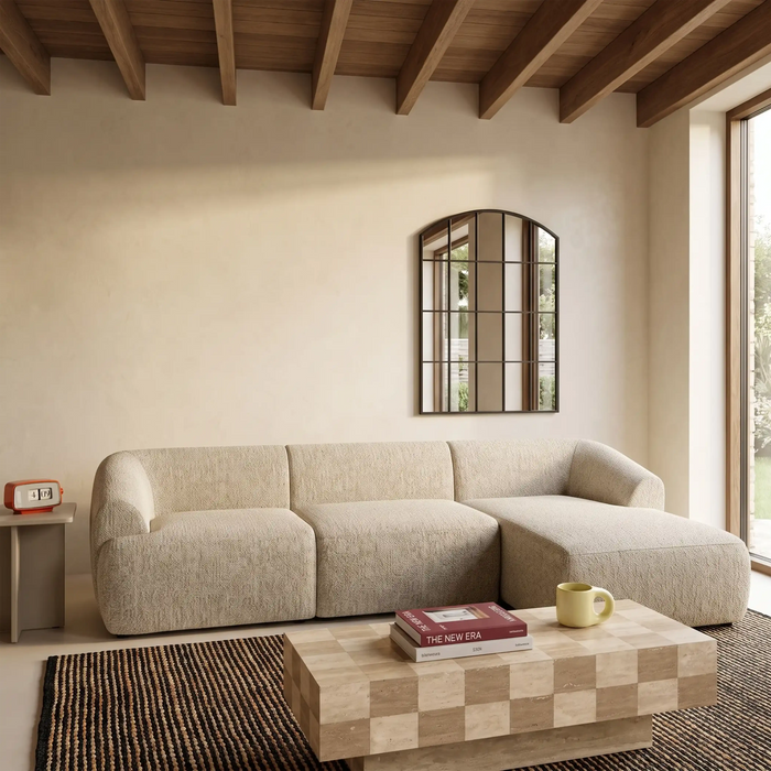 Malmo Right Hand 3 Seater Chaise Sofa Oatmeal Woven Boucle