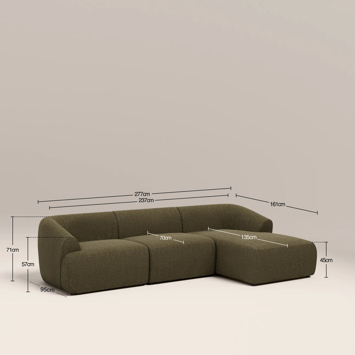 Malmo Right Hand 3 Seater Chaise Sofa Olive Green Velvet Chenille