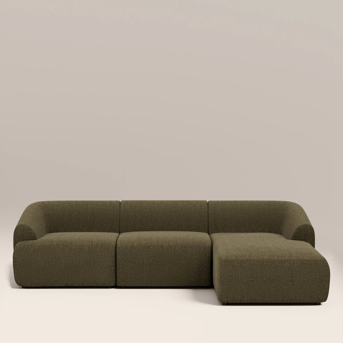 Malmo Right Hand 3 Seater Chaise Sofa Olive Green Velvet Chenille