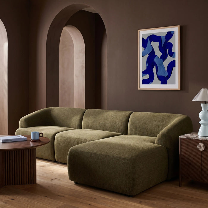 Malmo Right Hand 3 Seater Chaise Sofa Olive Green Velvet Chenille