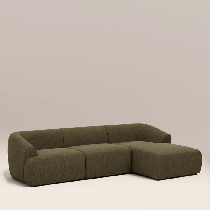 Malmo Right Hand 3 Seater Chaise Sofa Olive Green Velvet Chenille