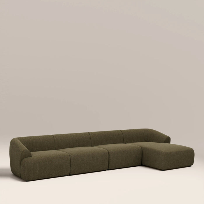 Malmo Right Hand 4 Seater Chaise Sofa Olive Green Velvet Chenille