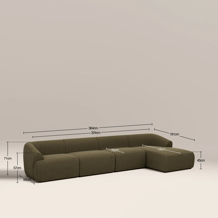 Malmo Right Hand 4 Seater Chaise Sofa Olive Green Velvet Chenille