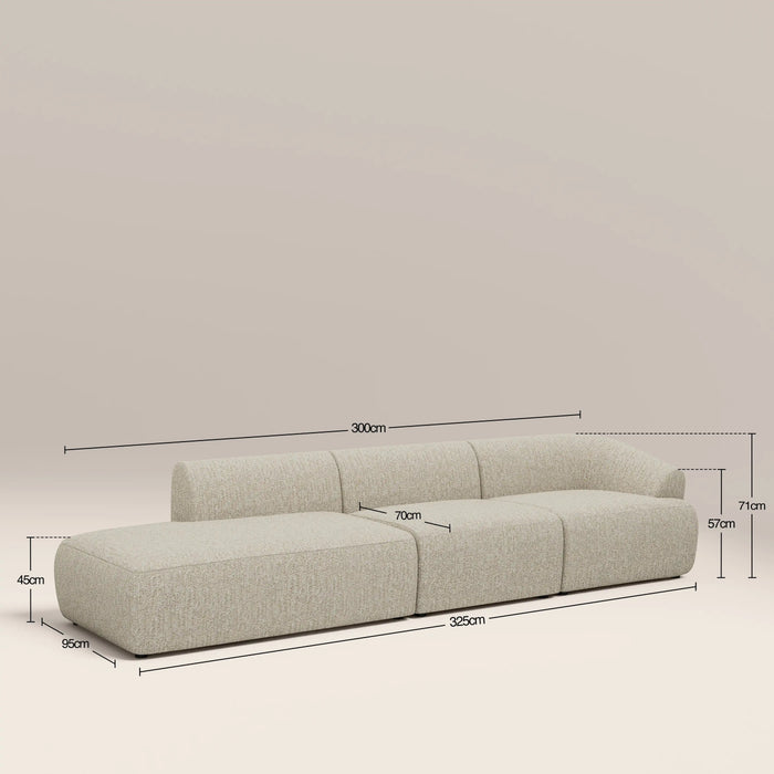 Malmo Right Hand 3 Seater Divan Sofa Oatmeal Woven Boucle