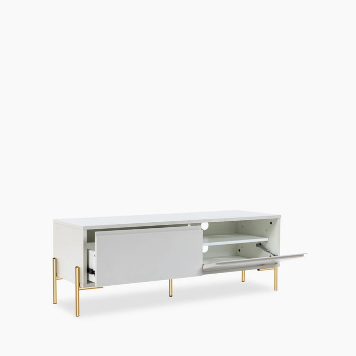 Oslo Wooden TV Stand Grey & Brass