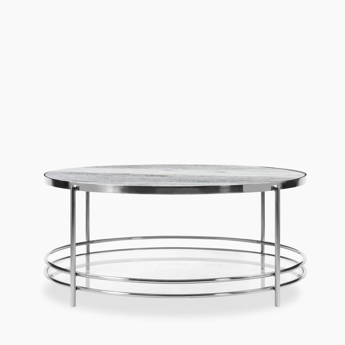 Roma Round Coffee Table Grey Marble & Chrome